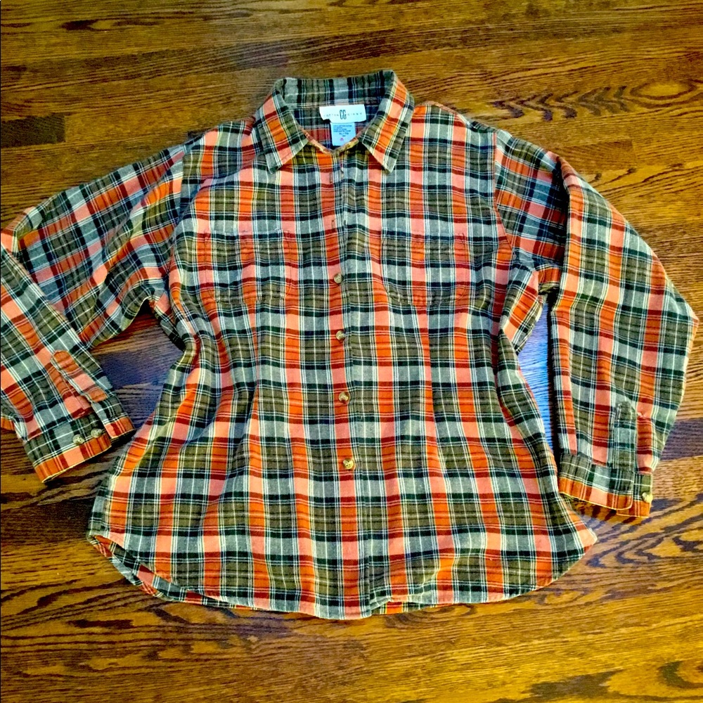 Cotton Ginny Green and Orange Plaid Flannel Shirt